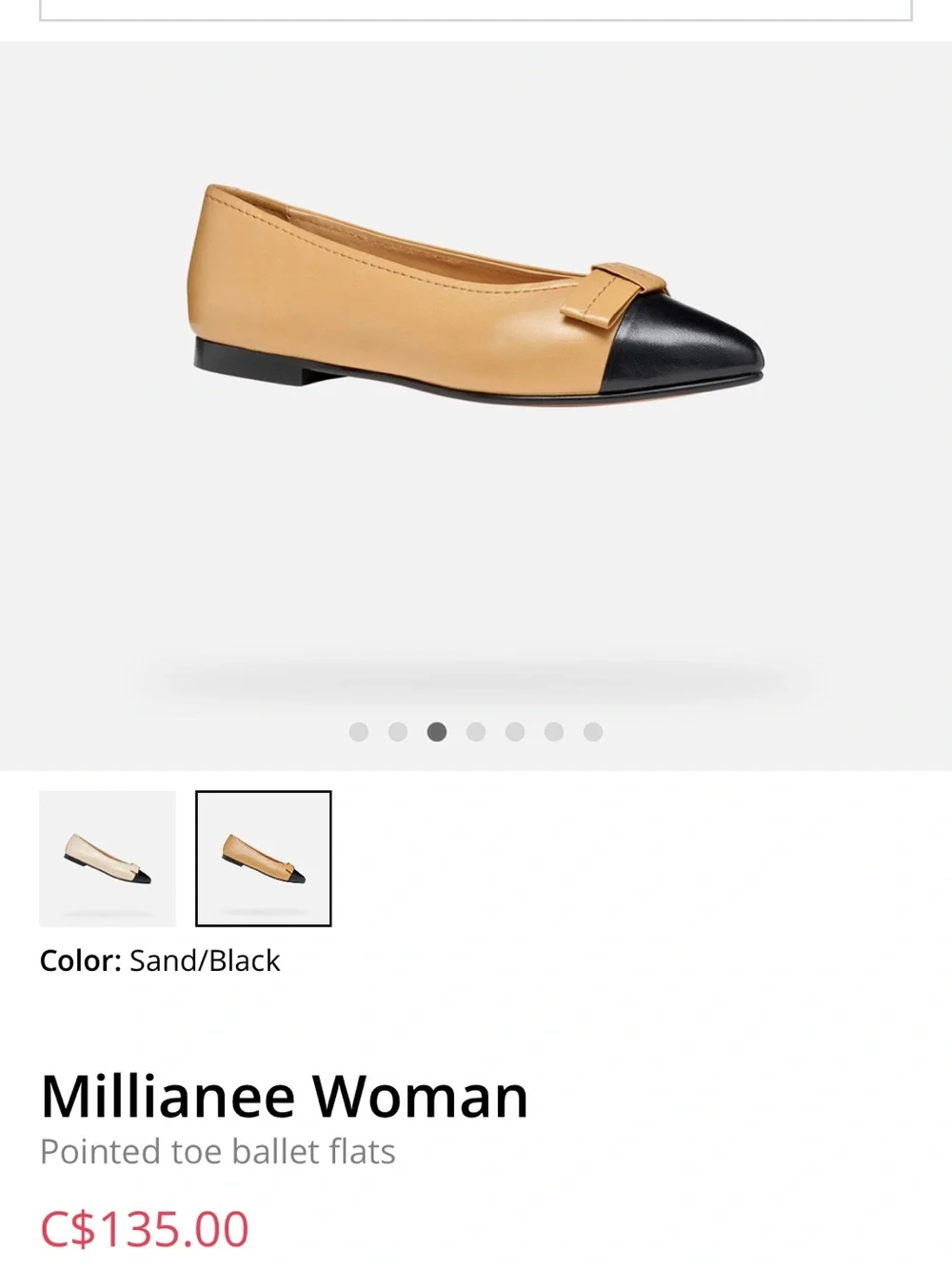 Geox | Shoes | Geox Millianee Woman Sand And Black Pointed Ballet Flats ...